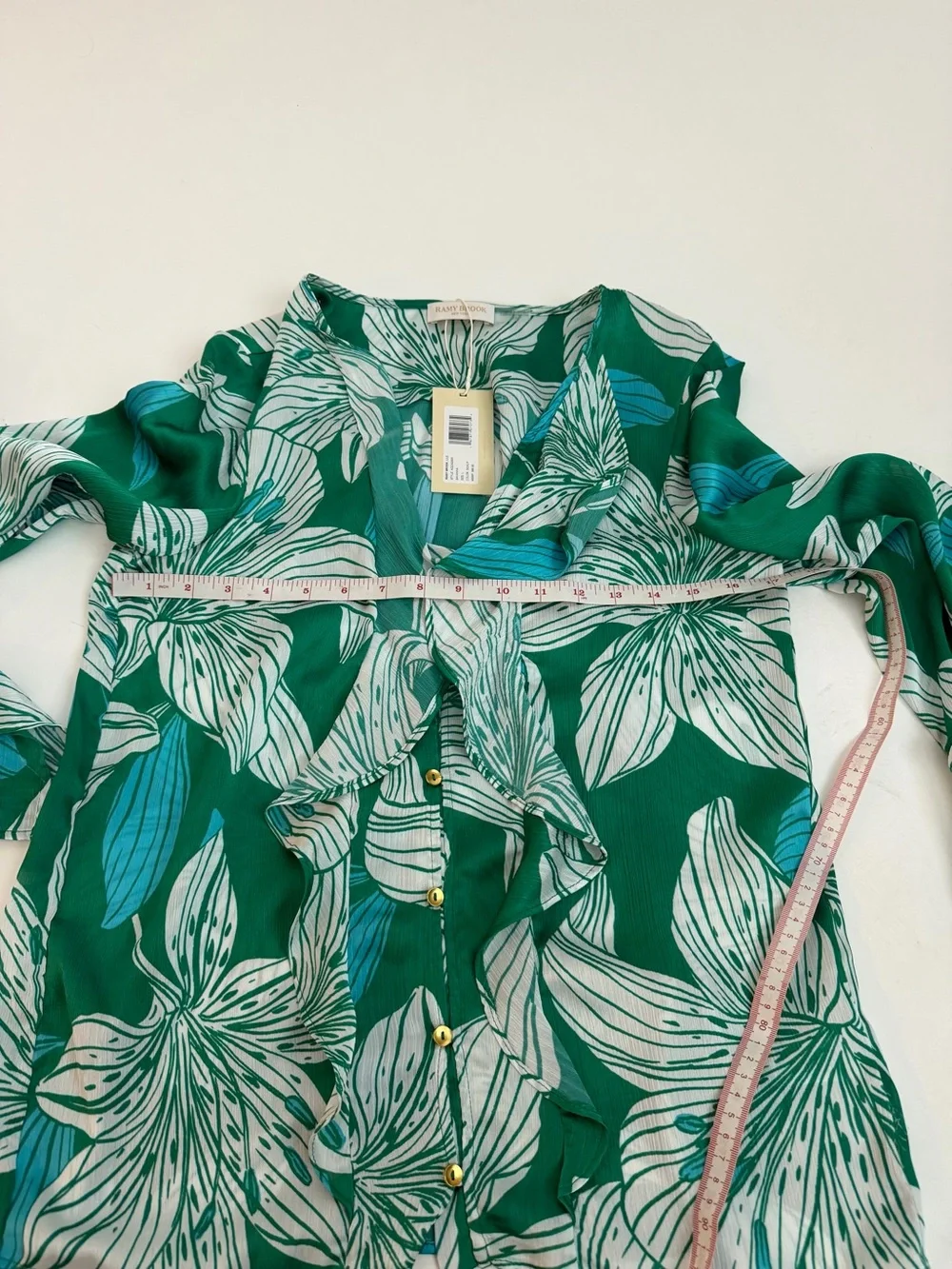 NWT Ramy Brook Savanna Lily Print Ruffle Button Front Blouse L Coastal $365 - Picture 2 of 5